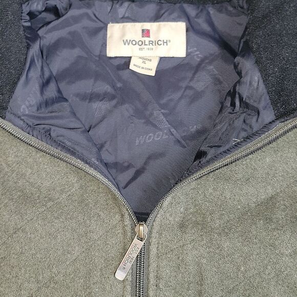 WOOLRICH Olive Heather 100% Wool Full Zip Quilt Stitch Jacket w Pockets Women XL - Picture 3 of 8